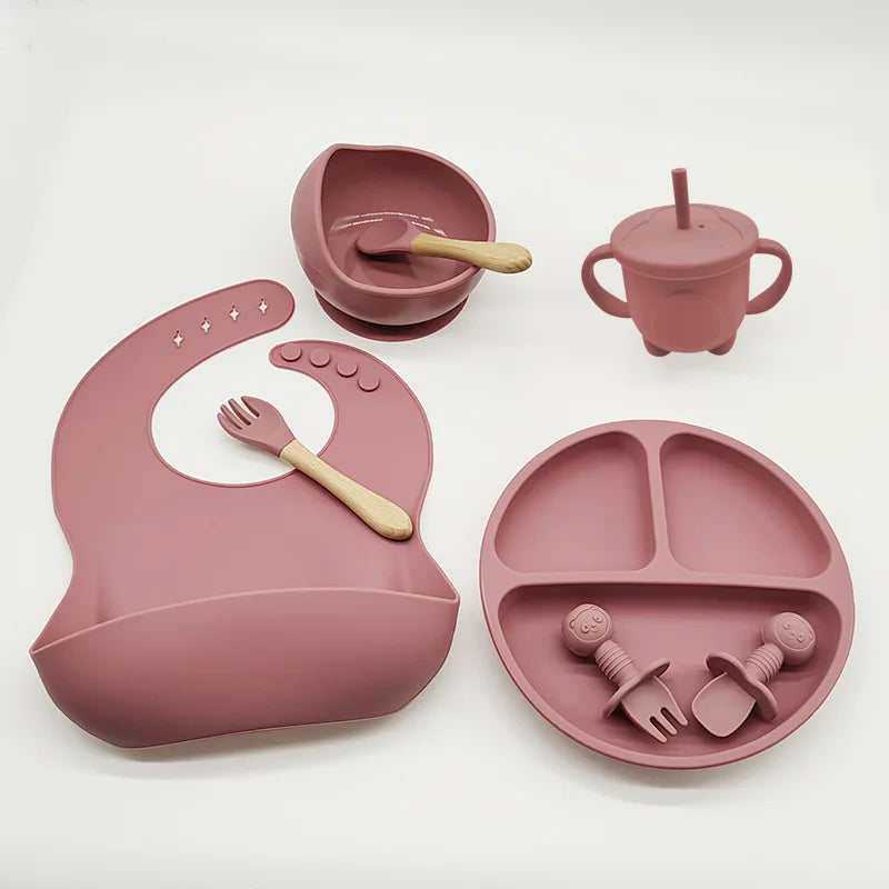 Ensemble repas en silicone rose